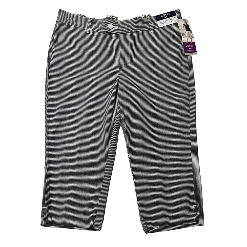 NWT LEE Riders Comfort No Gap Waist Blue Stripes Casual Capri Size 16